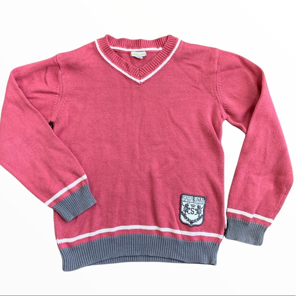 VERTBAUDET Salmon Pink Varsity Badge Long Sleeve Knit Sweater Preppy Kids 8Y